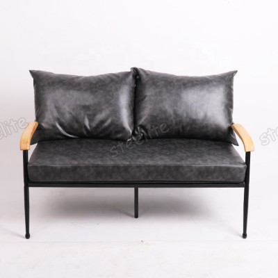 Nordic style simple design metal frame black iron sofa 2 seater with double cycle