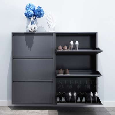 3-Tier Shoe Rack Cabinet With Drawer,Metal Design