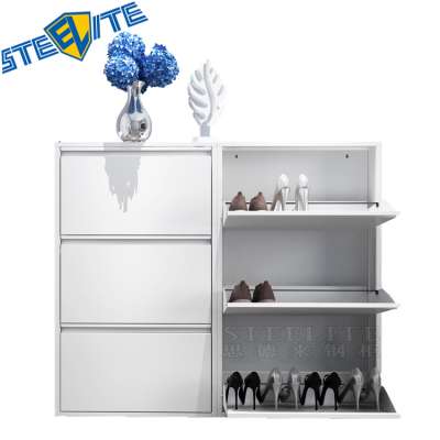 Living Room Furniture Modern Metal Shoe Rack Cabinet-White 3 Drawers