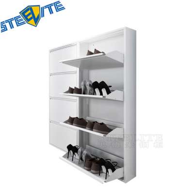 Living Room Furniture Modern Metal Shoe Rack Cabinet-White 4 Drawers