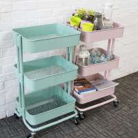 Kitchen Bathroom Metal Rolling Organization Storage Utility Cart Trolley Shelves Tray With Casters