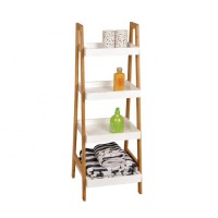 Bathroom ladder shelf,  modern wholesale wooden storage rack 4-tier corner shelf