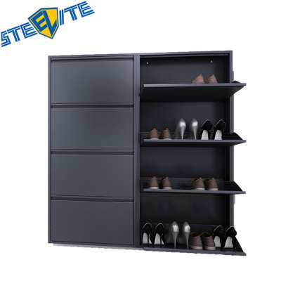 Living Room Furniture Modern Metal Shoe Rack Cabinet-Black 4 Drawers