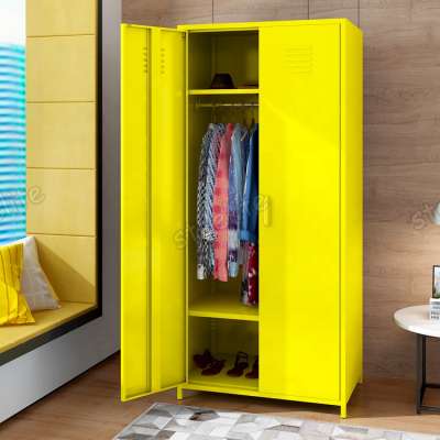 simple 2 doors colorful loft almirah steel metallic amoires cabinet wardrobe for bedroom